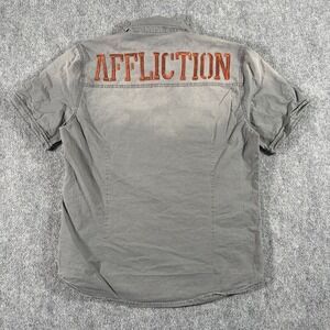 Affliction Shirt Men's Medium Faded Gray Embroidered Button Up Grunge Y2K